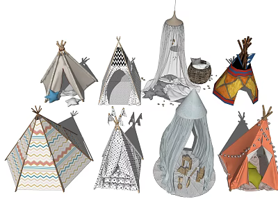 Colorful Decorative Tents With Various Patterns And Styles For Kids Room 3d model