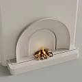 White Arched Fireplace Modern Design With Burning Firewood And Glass Base