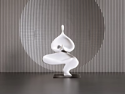Elegant Modern Abstract Sculpture in White with Curved Fluid Form and Striped Wall Backdrop 3d model