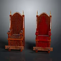 Ornate Wooden Chairs With Red Upholstered Seats And Spiked Finials