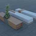 Modern Landscape Seats Design With Wooden And White Structures And Green Plants