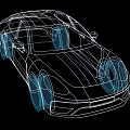 Car Line Drawing with Blue Wheels on Black Background Illustration