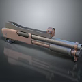 Double Barrel Shotgun Featuring Metallic Bronze And Silver Finish Two Barrels Trigger Stock Dark Background