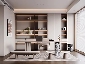 Home Study Desk Bookcase Ornaments Vase Book Single Chair Stool Decorative Cabinet Computer Wardrobe 3d model