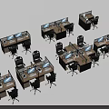 Modern Office Work Desks Arrangement With Multiple Workstations Chairs And Computers