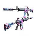 Colorful Cyberpunk Themed Firearms With Female Avatar Design On Wooden Floor