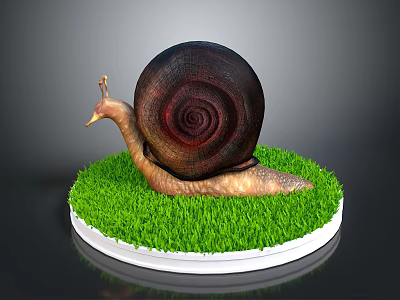 Reptile With Spiral Shell Resting On Green Grass White Circular Base 3d model