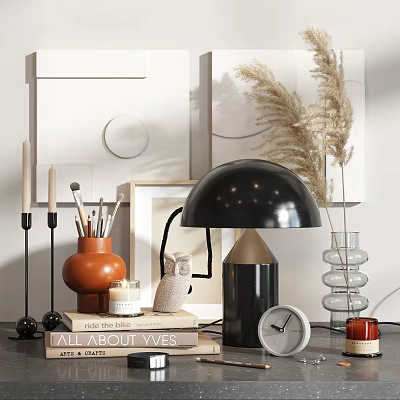 Modern Decorative Ornament Set With Table Lamp Vase Books And Sculpture 3d model