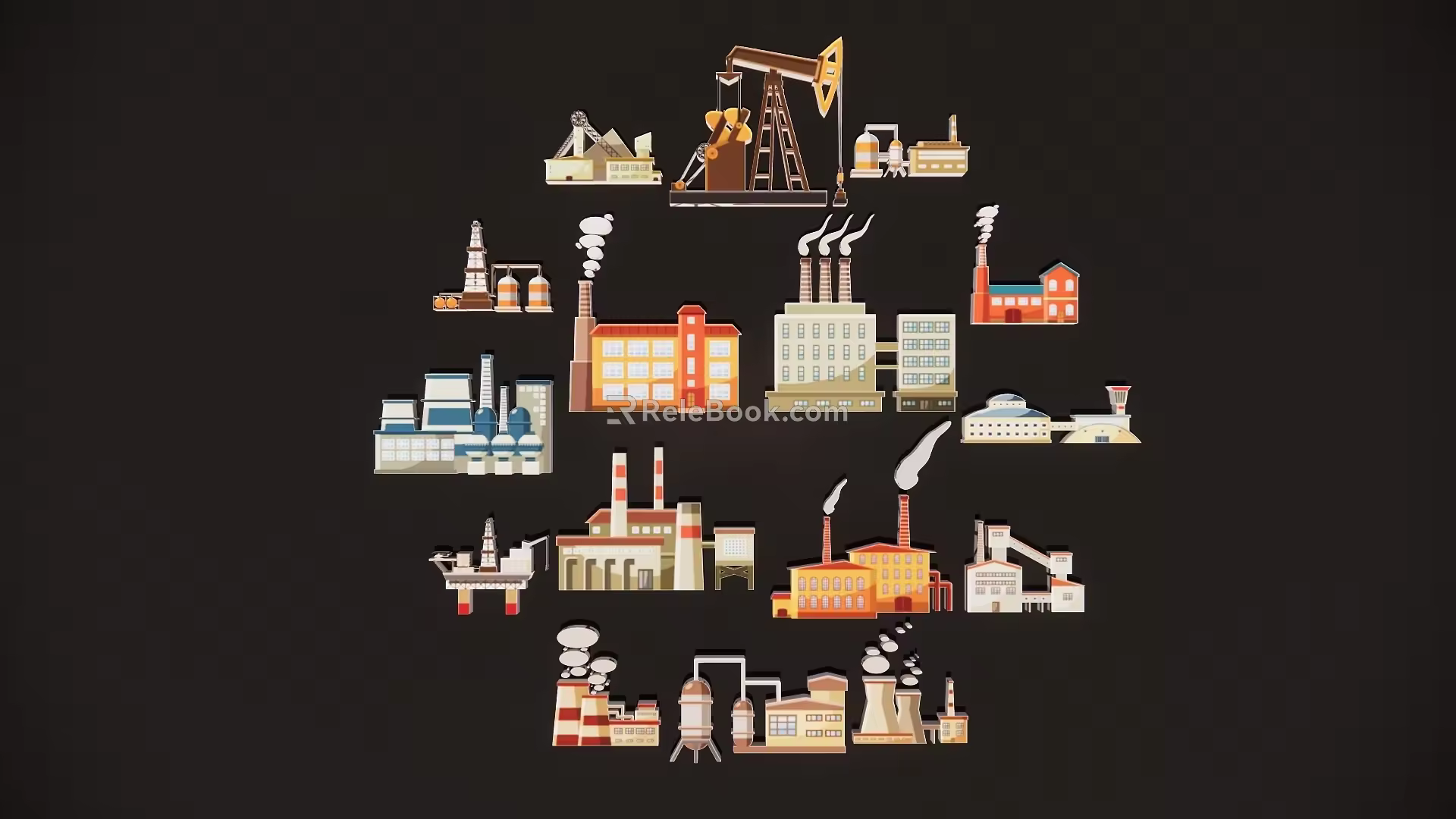 Modern 2D Flat Factory Warehouse Processing Workshop Exhaust Emission Silhouette 3d model