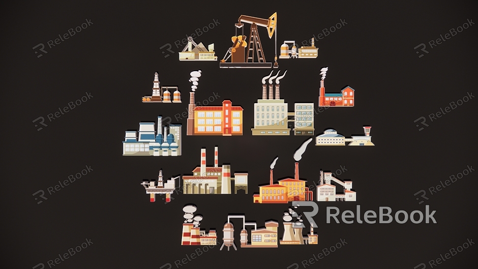 Modern 2D Flat Factory Warehouse Processing Workshop Exhaust Emission Silhouette model