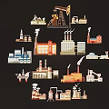 Modern 2D Flat Factory Warehouse Processing Workshop Exhaust Emission Silhouette 3d model