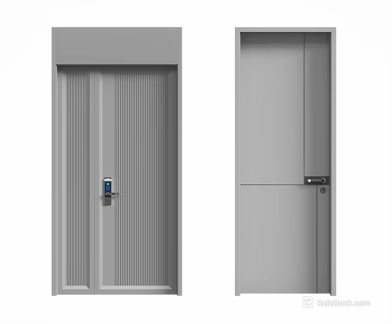 Modern Hinged Door Design With Striped Panel And Door Lock Features 3d model 