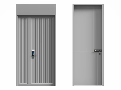Modern Hinged Door Design With Striped Panel And Door Lock Features 3d model