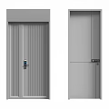 Modern Hinged Door Design With Striped Panel And Door Lock Features