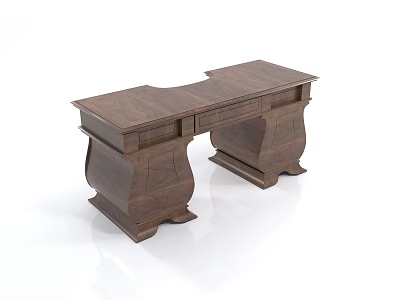 Elegant Classic Wooden Desk With Drawers And Stylish Carved Legs Design 3d model