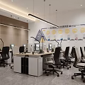 Modern Office Interior Design With Desks Chairs Computers Hanging Lights And Wall Charts