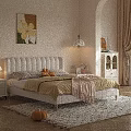 Elegant Cream White Upholstered Double Bed With Soft Bedding For Warm Cozy Aesthetic Bedroom Interior