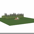 Tent Shaped Sunset Cinema Stage With Round Moon Light Wooden Frame Grass Field And Trees Evening