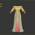 Man In Elegant White Pink Long Dress With Red Sleeves And Gold Accents