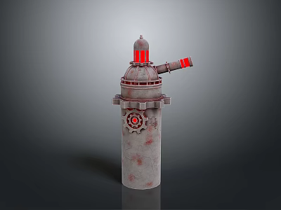 Industrial Tower Structure With Vintage Design Featuring Lighthouse Top Gear Decoration And Red Accents 3d model