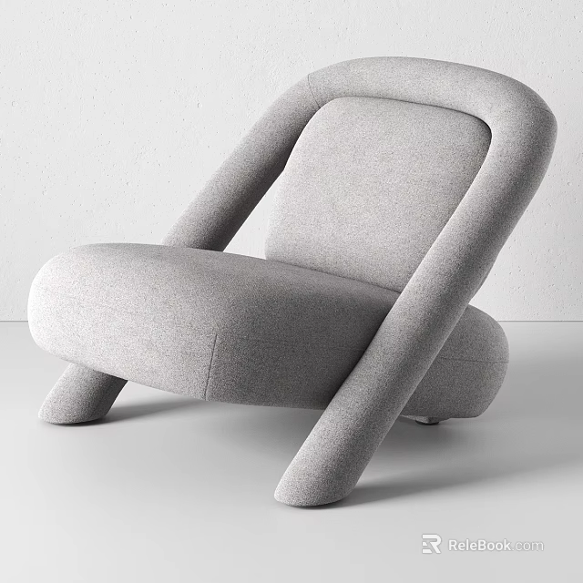 Modern Gray Lounge Chair with Curved Arms Unique Legs and Upholstered Fabric Design 3d model 