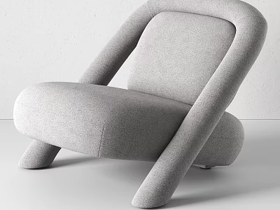 Modern Gray Lounge Chair with Curved Arms Unique Legs and Upholstered Fabric Design 3d model