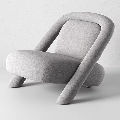 Modern Gray Lounge Chair with Curved Arms Unique Legs and Upholstered Fabric Design 3d model