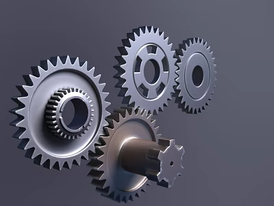 Metallic Gear System Components Featuring Interlocking Teeth And Industrial Design Elements 3d model