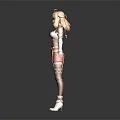 Blonde Mythical Female Creature With White Top Red Skirt Orange Belt And White Boots
