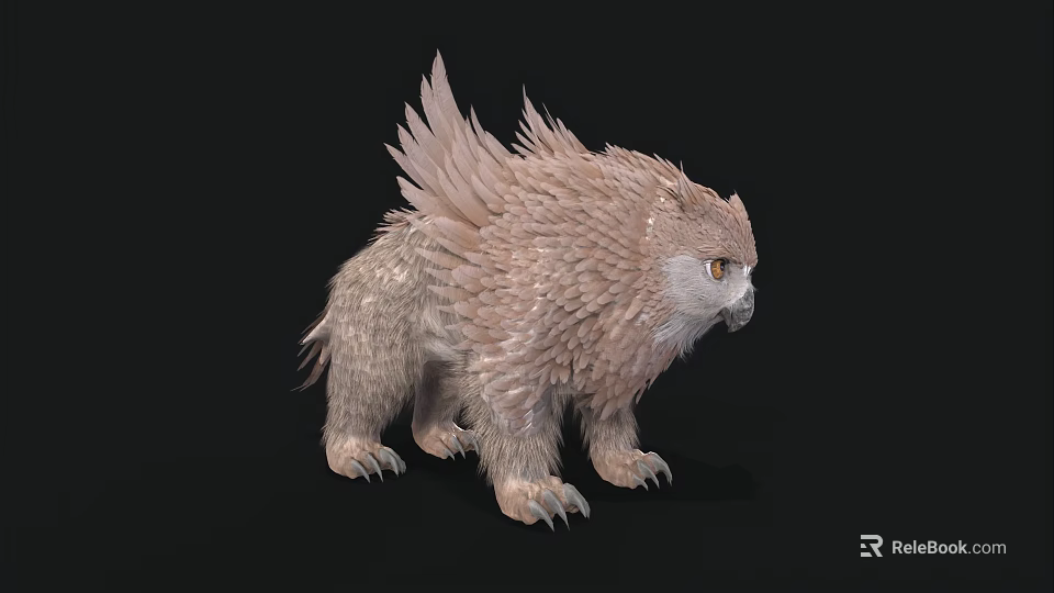 Mythical Feathered Flying Creature With Brown Wings And Sharp Claws On Dark Background 3d model