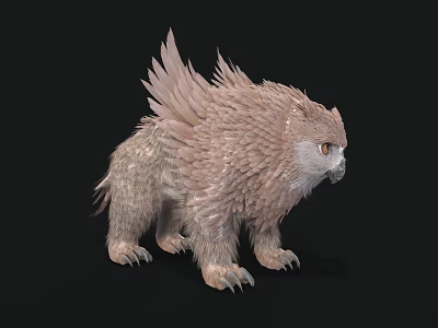Mythical Feathered Flying Creature With Brown Wings And Sharp Claws On Dark Background 3d model