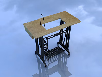 Industrial Sewing Workbench with Wooden Top Metal Frame and Thread Holder 3d model