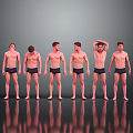 Shirtless Men In Various Poses With Black Shorts On Reflective Floor