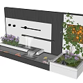 Modern Water Feature Fountain With Flowing Water Small Fish Pond Purple Flowers And Green Plants