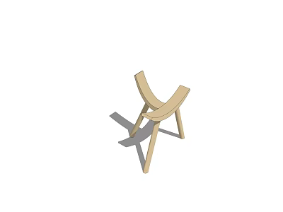 Wooden Single Chair with Curved Backrest and Cross Legs for Modern Home Living Room Decor 3d model