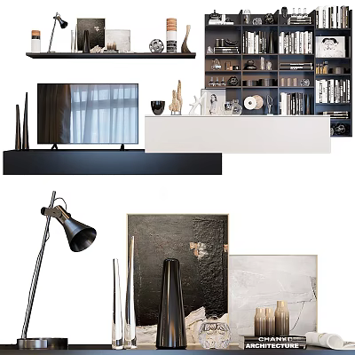 Modern TV Stand With Flat Screen TV Decorative Items And Storage Shelves 3d model