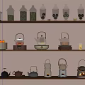 Home Tea Display Shelves With Glass Jars Teapots And Ceramic Sets