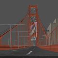 Red Bridge Featuring Two Clocks Cable Structure Railings And Road On The Deck 3d model