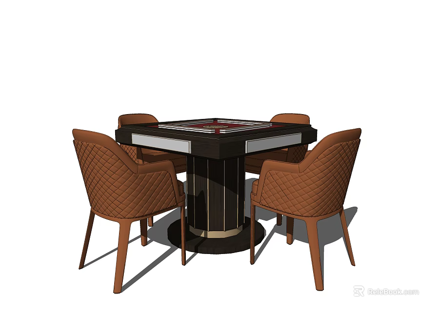 Modern Entertainment Table With Brown Leather Chairs And Wooden Legs Design 3d model 