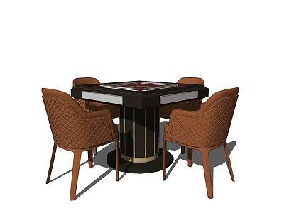 Modern Entertainment Table With Brown Leather Chairs And Wooden Legs Design 3d model