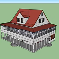Two Story Detached House With Red Roof White Exterior Balcony And Porch