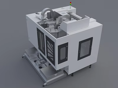 Industrial CNC Machining Equipment With White Enclosed Structure And Control Panel 3d model