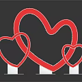 Three Piece Red Heart Shaped Decorative Ornament Set With Silver Borders And White Stands