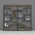 Modern Display Shelf With Black Metal Frame Wooden Shelves And Decorative Items Plants Vases Books