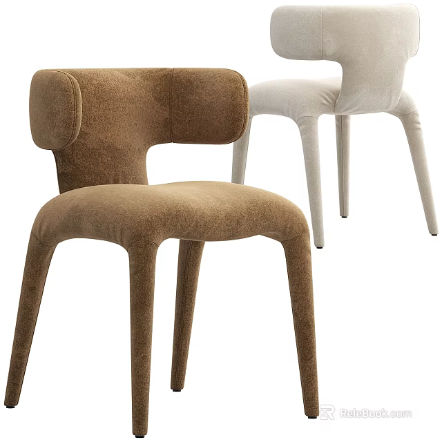 Modern Brown And White Dining Chairs With Curved Legs And Ergonomic Backrest 3d model 
