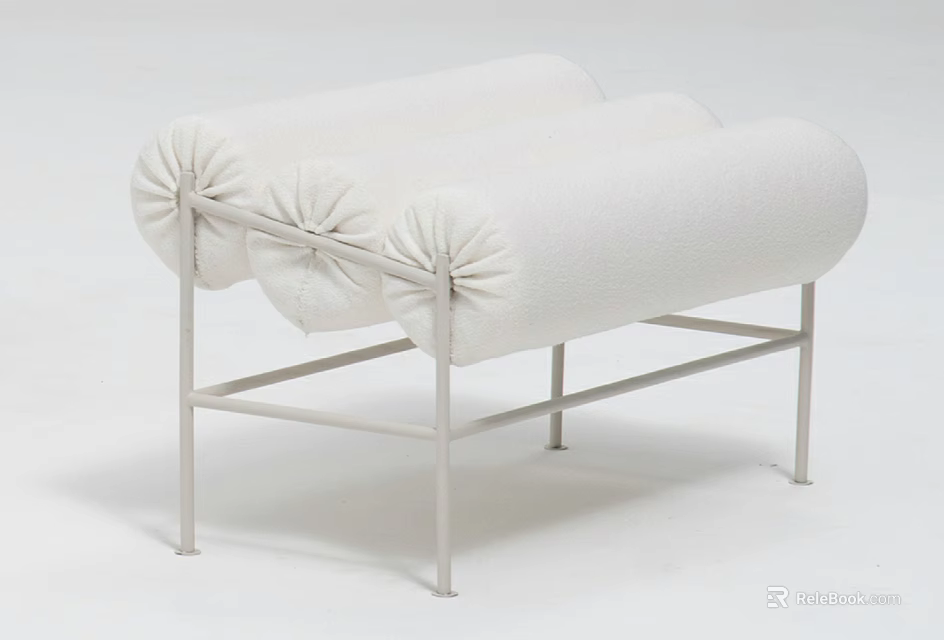 Modern White Leisure Chair with Cylindrical Upholstered Seats and Sleek Metal Frame in Minimalist Design 3d model 
