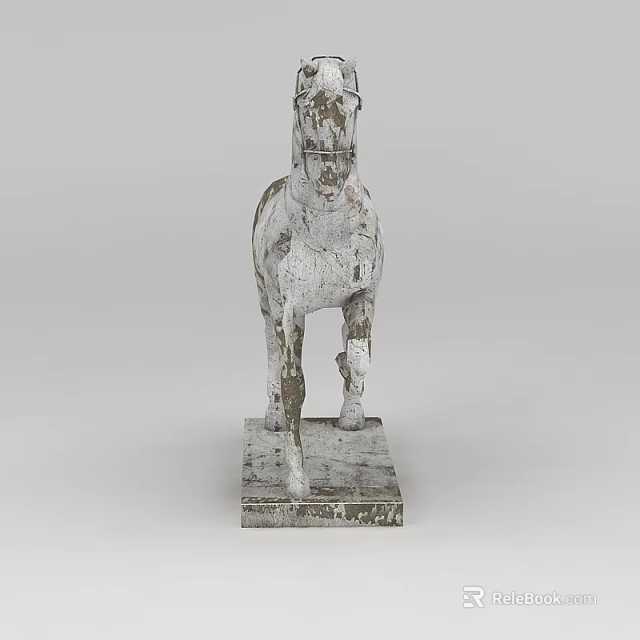 Tech Exhibition Hall Displays White Worn Horse Shaped Sculpture With Square Base 3d model 