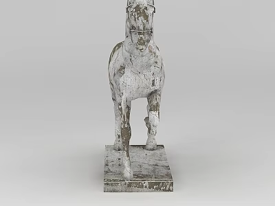 Tech Exhibition Hall Displays White Worn Horse Shaped Sculpture With Square Base 3d model