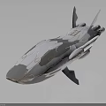 Gray and White Camouflage Shark 3D Model with Sharp Edges Tail Fins on Black Background