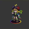 3D Cartoon Character Model With Colorful Hat Vibrant Pigtails Decorative Elements And Rainbow Base